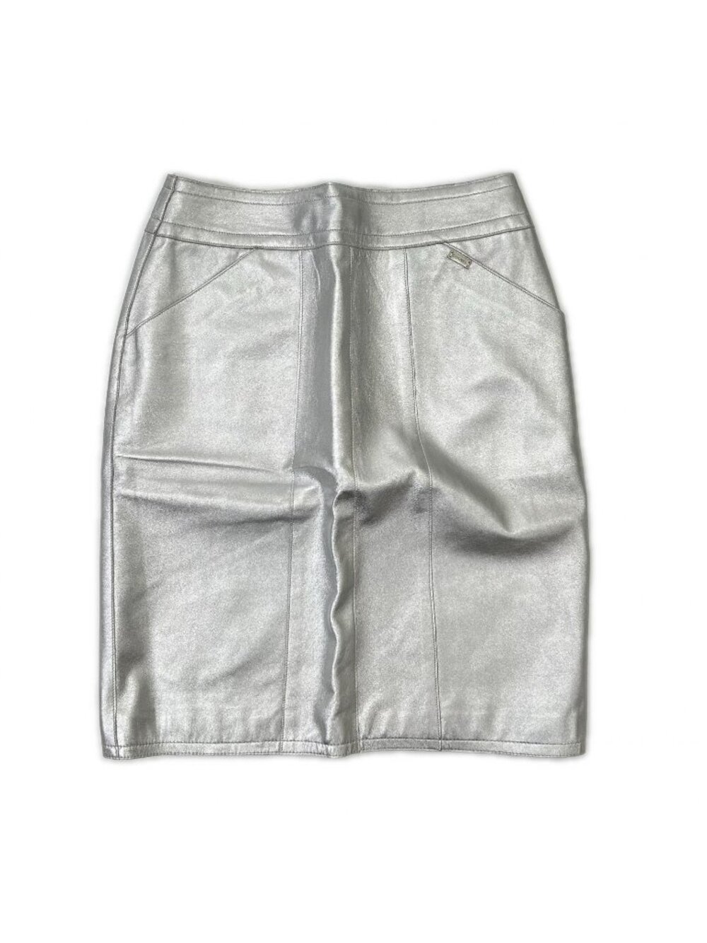 Chanel Silver Lambskin Tight Mini Skirt 38